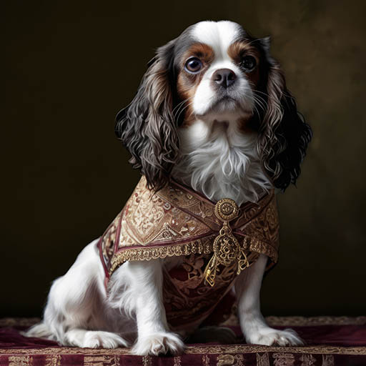 Regal Cavalier pup sits on her royal cushion