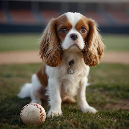 Cavalier pup on the baseball field