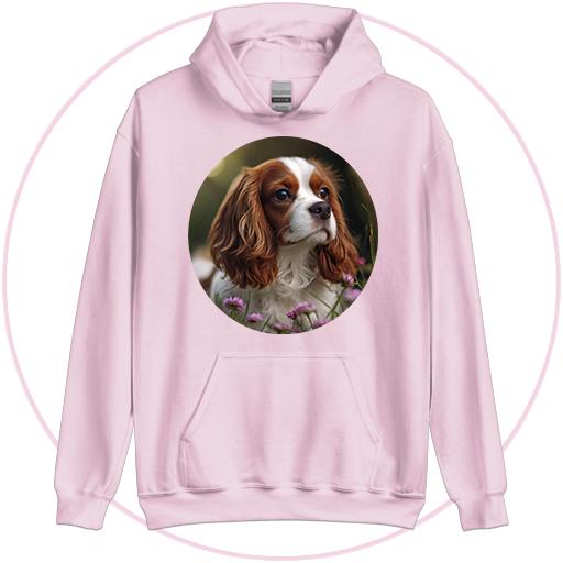 Cavalier walking through meadow flowers.